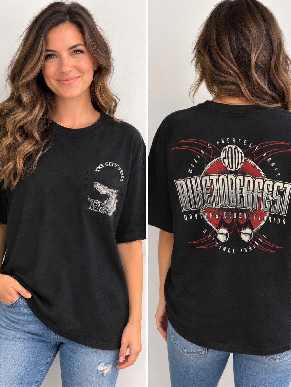 Vintage 2001 Tri-City Cycles Biketoberfest Pocket Tee XL Black Biker
